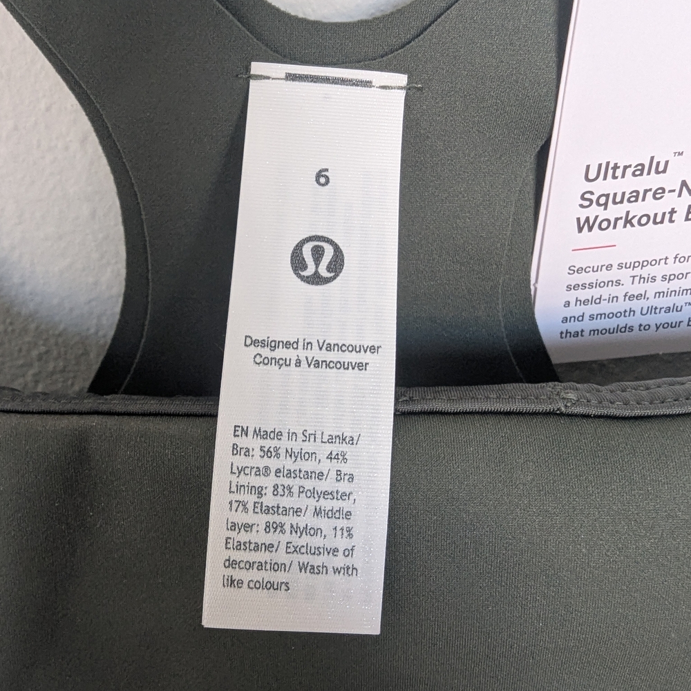 Lululemon Women's Green Sports Bra NWT Size 6 Gym Athletic Running Weight Cardio - Picture 2 of 4
